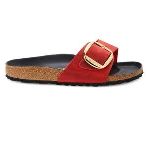 New Birkenstock ​Madrid Red Leather Gold Big Buckle Sandals 39
